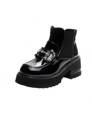 Chelsea BootsSplicing St retch Fabric Korean Style Rhinestone Acces sories Platform Shoes for Women 2023 Spring Autumn