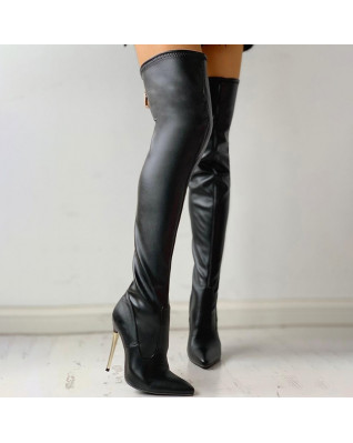 Over-the-knee Modern Boots Winter Sexy Ame rican Style Pointed Toed Thin Heels Pumps for Women Super Hight 8cm 