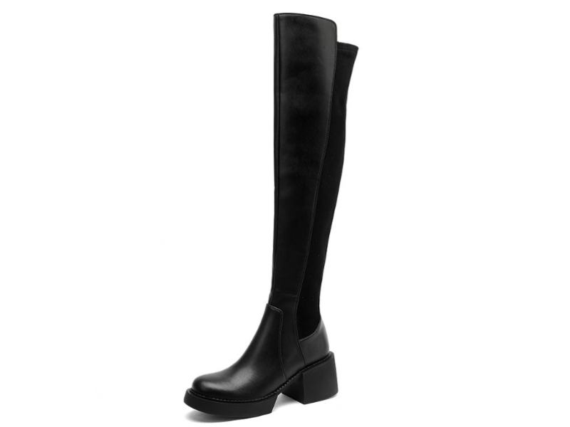 Thick Heel Wat erproof Women's Chelsea Boots Artificial L eather Splicing Over The Knee Warm Women Shoes 2023 New Fashion Autumn Thick Heel Wat erproof Women's Chelsea Boots Artificial L eather Splicing Over The Knee Warm Women Shoes 2023 New Fashion Autumn