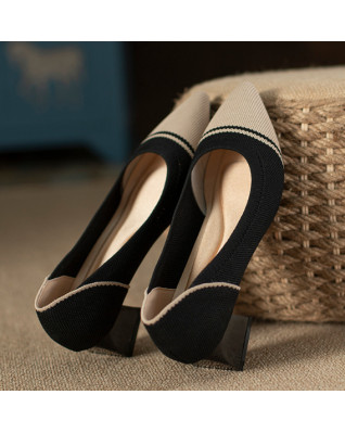 Color Matching Cotton Fabric Knitting Small Fragrance Women's Shoes 2023 New Fashion Casual Bohemian High Heels Women Pumps