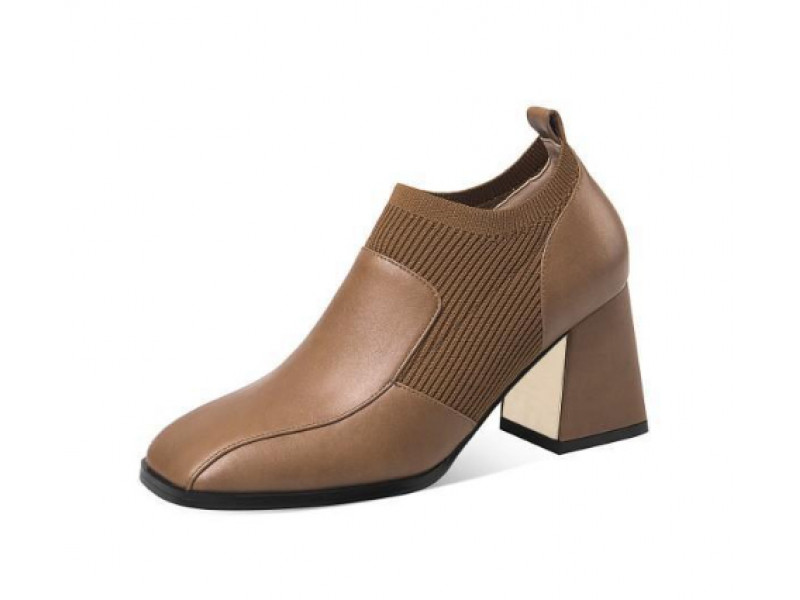 Retro Elastic Knitting Splicing Square High Heels Pumps British Style Ankle Boots 2023 New Fashion Party All-match Women's Shoes Retro Elastic Knitting Splicing Square High Heels Pumps British Style Ankle Boots 2023 New Fashion Party All-match Women's Shoes