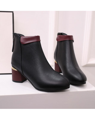 Women's Shoes Simple Casual Thick Heel Pumps Korean Style Keep Warm Waterproof Zipper Modern Boots 2022 Fashion Autumn Winter