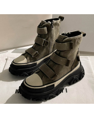 Black Platform Wear-resistant High Top Retro Tooling Women's Vulcanize Shoes 2023 New Fashion Hook Loop Leisure Spring Autumn