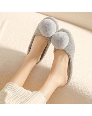 Cute Cross Fluffy Women Home Cotton Shoes Plush Ball Gray Concise Comf ortable Flat I ndoor Floor Women's Slippers Winter